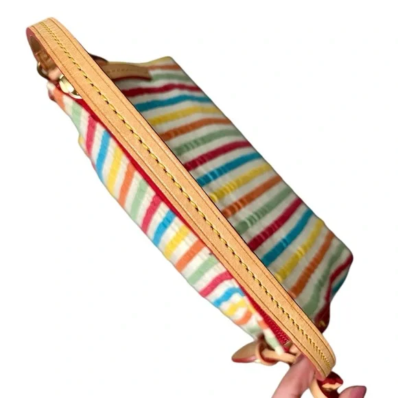 Dooney & Bourke Seersucker Multicolor Stripe Shoulder Bag w/ Bold Pink Interior - Picture 7 of 10